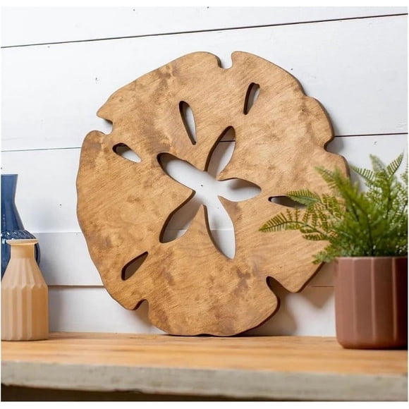 Wooden Sand Dollar Wall Art Decor, Coastal Round Hanging for Kitchen Living Room, Beach Theme Home Decoration