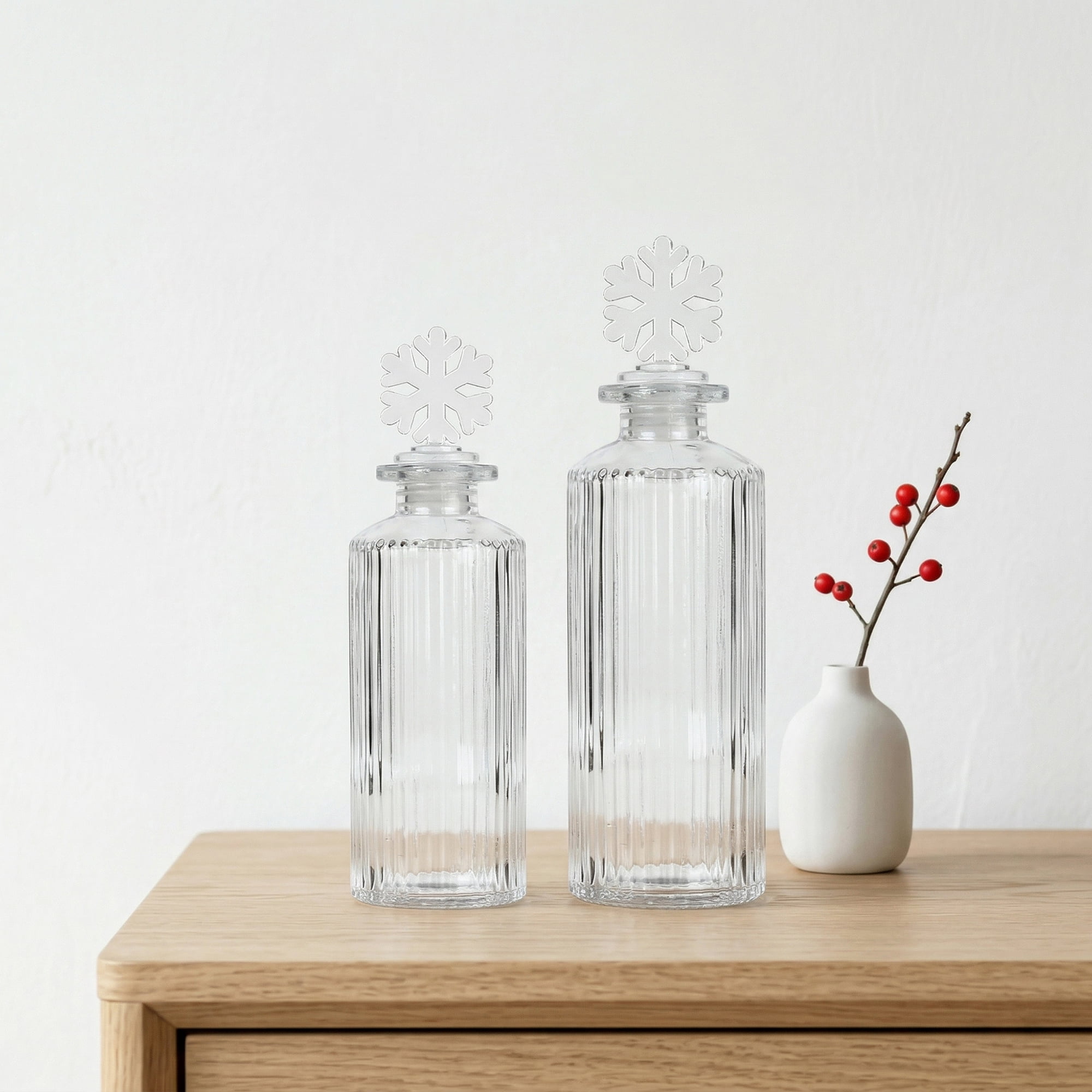 Unique Bargains 2pcs Decorative Glass Jars with Ornate Glass Stoppers Cylinder Base 2"x2"x6.7"