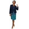 Jessica London Women's Plus Size Two Piece Single Breasted Jacket Dress Suit Outfit - 26 W, Teal Paisley Print Blue