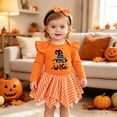 thumbnail image 2 of Quealent Newborn Baby Girl Halloween Clothes Fall Long Sleeve Romper Shirt Bow Layered Shorts Skirt Thanksgiving Outfit (Black, 12-18 Months), 2 of 6