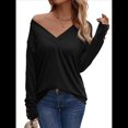 thumbnail image 2 of Camisa de Larga para Mujer, Atuendos de Otoño, Ropa Informal Elegante, Blusa Tipo Túnica con Cuello en V y Botones. Negro XL, 2 of 8