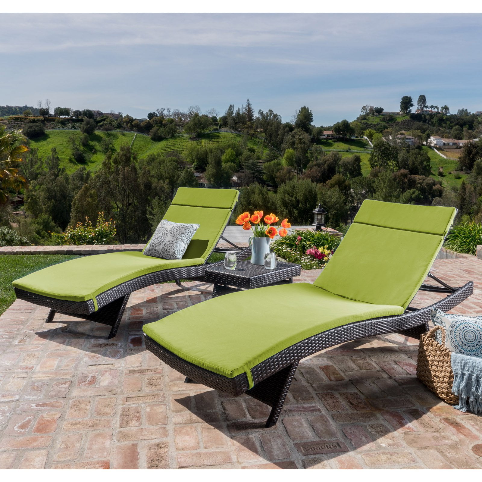 Halulu Wicker 3 Piece Chaise Lounge Set with Cushion by GDF Studio