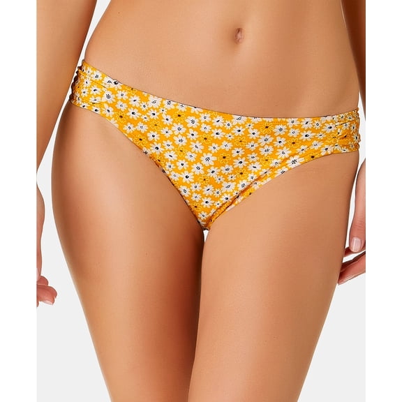 California Waves Juniors Mello Yellow Daisy Printed Side-shirred Hipster Bottom Size M
