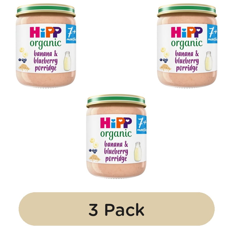 HiPP Organic Banana & Blueberry Porridge Baby Food Jar 7+ Months 160g, British Import (Pack of 3)
