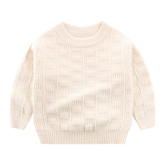 TOWED22 Baby Girls' Sweaters Toddler Baby Boy Girl Cable Knit Pullover Sweater Cotton Lined Warm Sweatshirt(Beige,4-5 Y)