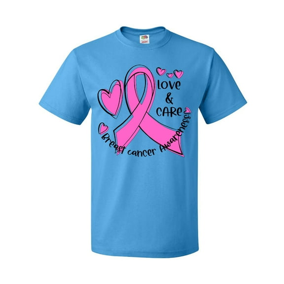 Inktastic Love, Care, Cure Breast Cancer Awareness Pink Ribbon T-Shirt
