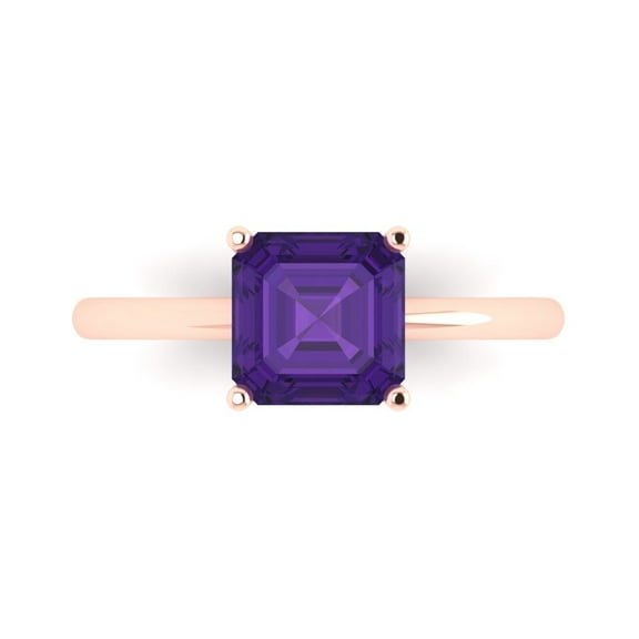 Clara Pucci 14K Rose Gold 2ct Amethyst Solitaire Ring for Women
