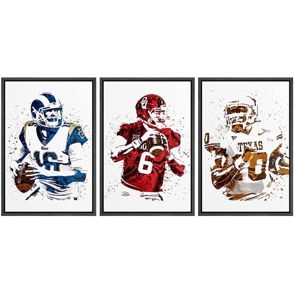 wall26 Framed Canvas Print Wall Art Set Colorful Spray Paint Style Football Players Sports & Fitness Athletes Digital Art Pop Art Modern Portrait for Living Room, Bedroom, Office - 24"x36&qu