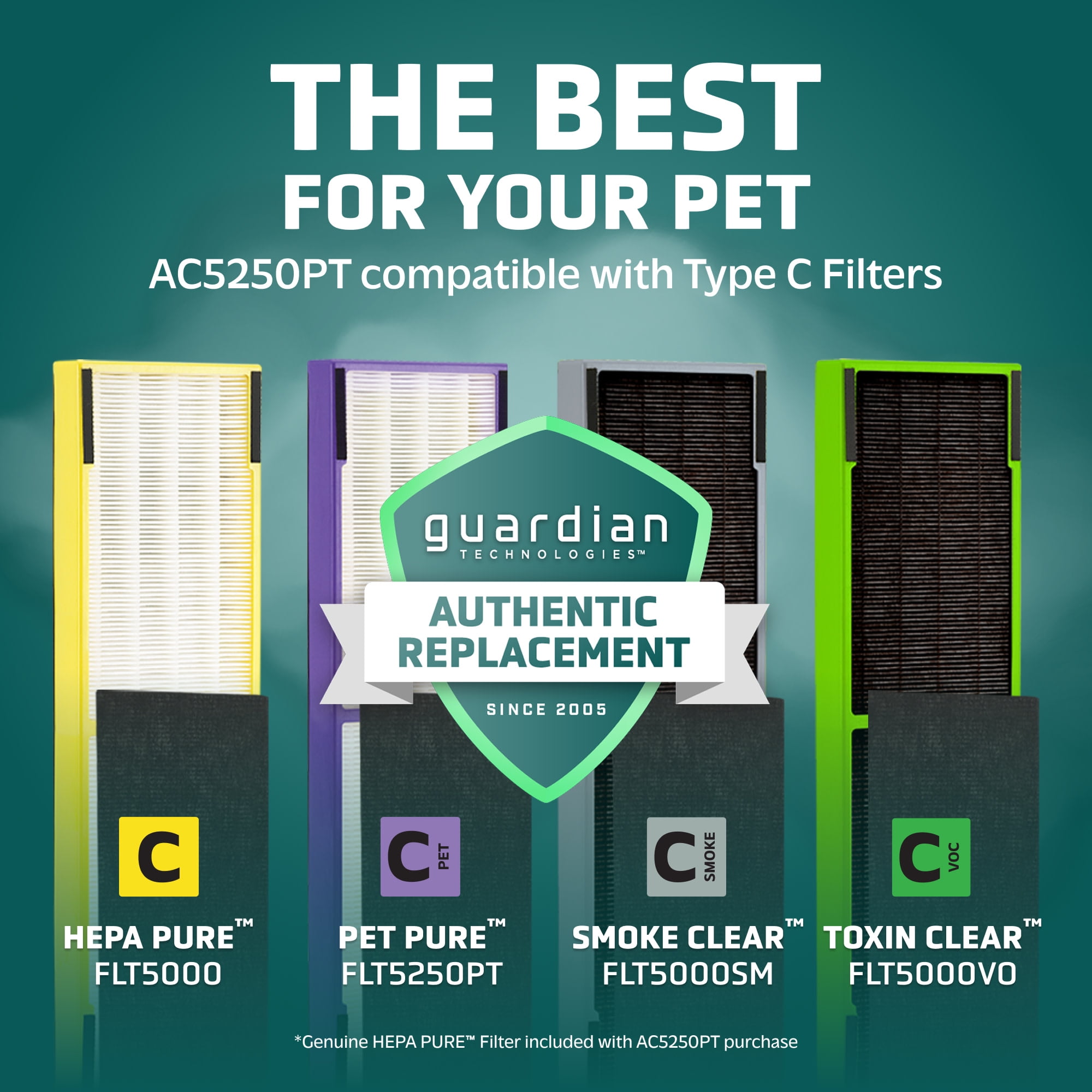 GermGuardian Air Purifier with HEPA Pet Pure Filter, UV-C, Removes Pet Dander, 915 Sq. ft, AC5250PT