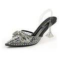 thumbnail image 5 of JENN ARDOR Women's Clear Heels Pointed Toe Kitten Heel Bow Pumps Rhinestone Strap Slingback Wedding Party Dress Shoes, 5 of 5