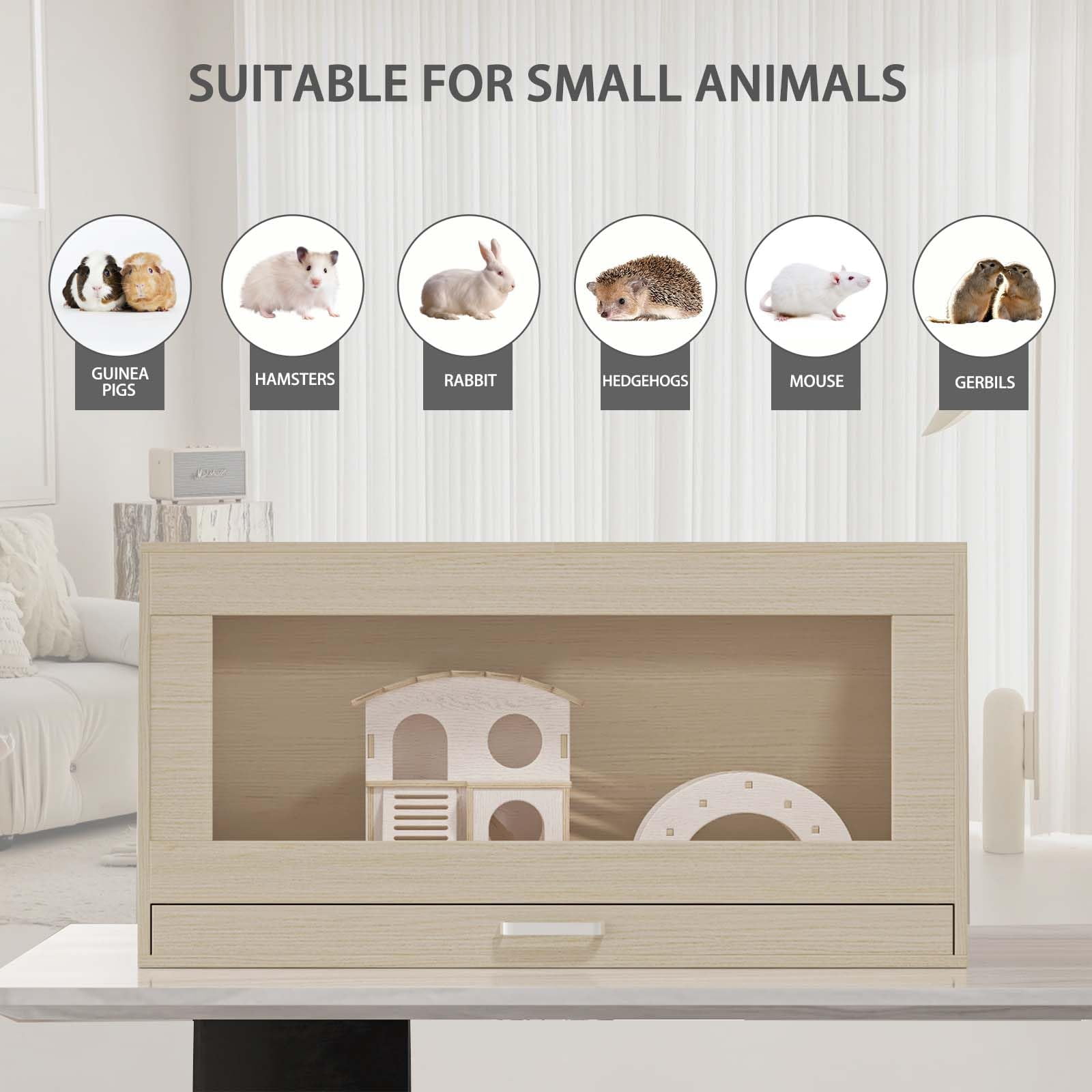 Durable Wooden Hamster Cage With Acrylic Windows, Storage Cabinet, And Openable Top – Perfect For Guinea Pigs, Rabbits, And Small Animals