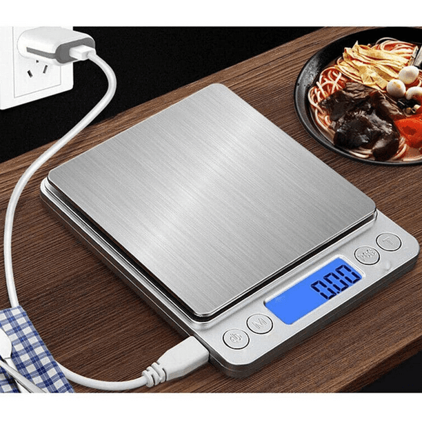 Numérique Balance de Cuisine Rechargeable par USB 1kg/0.1g Balance de  alimentaire pâtisserie numérique，PréCision Balance Électronique Plateaux de  table de pesée en acier inoxydable，Fonction Tare