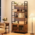 thumbnail image 2 of AOILE Industrial Bookshelf with Doors, 70.87" Tall Rustic 4-Tier Display Cabinet with Anti-Tip Straps, Retro Brown, 2 of 13