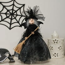Halloween Witch Doll with Conical Base for Halloween Party Home Bedroom Desktop Decoration Horror Broom Magical Atmosphere Ornaments, Black