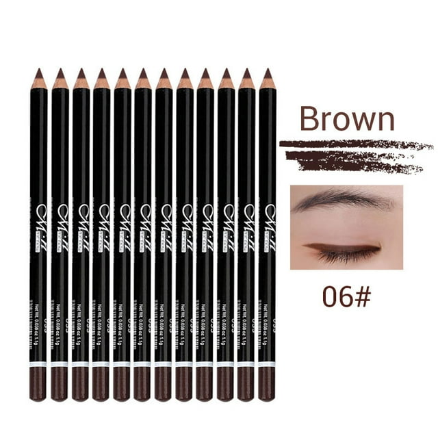 12 Assorted Colors Gel Eyeliner Pencil Set Matt Smooth Waterproof Natural Long Lasting Eyebrow Lip Liner Pencil Cosmetics Makeup Set Kit Tool, Brown