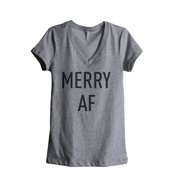 Merry AF Women's Fashion Relaxed V-Neck T-Shirt Tee Heather Grey Medium