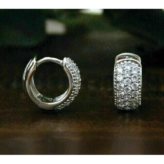 2Ct Round Cut Pave Diamonds Higgie Hoop Women's Earrings 14K White Gold Finish Silver