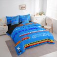 thumbnail image 3 of Homewish Modern Railway Truck 7pcs Bedding Comforter Set,Vehicle Train Queen Bedding Sets,Blue Orange Queen Sheet Sets For Teens,Breathable Home Decor Reversible, 3 of 8