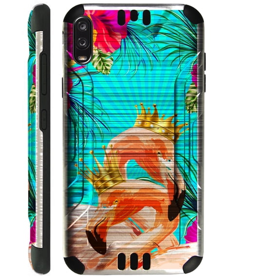 WORLD ACC Silver Guard Phone Case Compatible with TCL A2X Brushed Metal Texture Hybrid TPU Cover (Royal Flamingo)