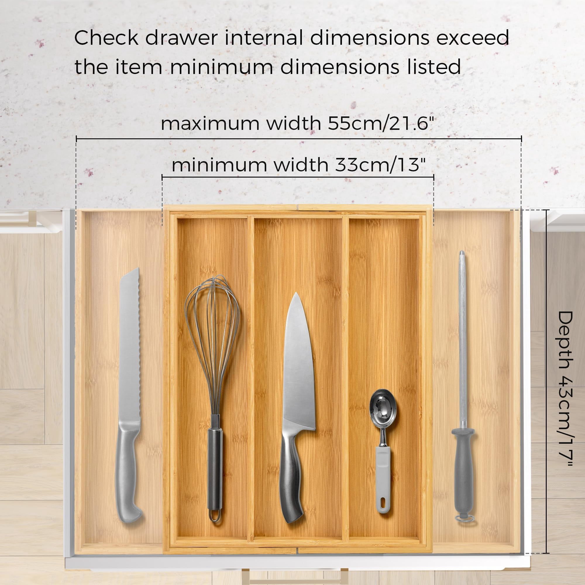 Utoplike Bamboo Kitchen Drawer Organizer Utensil Holder Cutlery Tray in Kitchen Expandable, Adjustable, Drawer Divider, For Silverware, Flatware, Knives