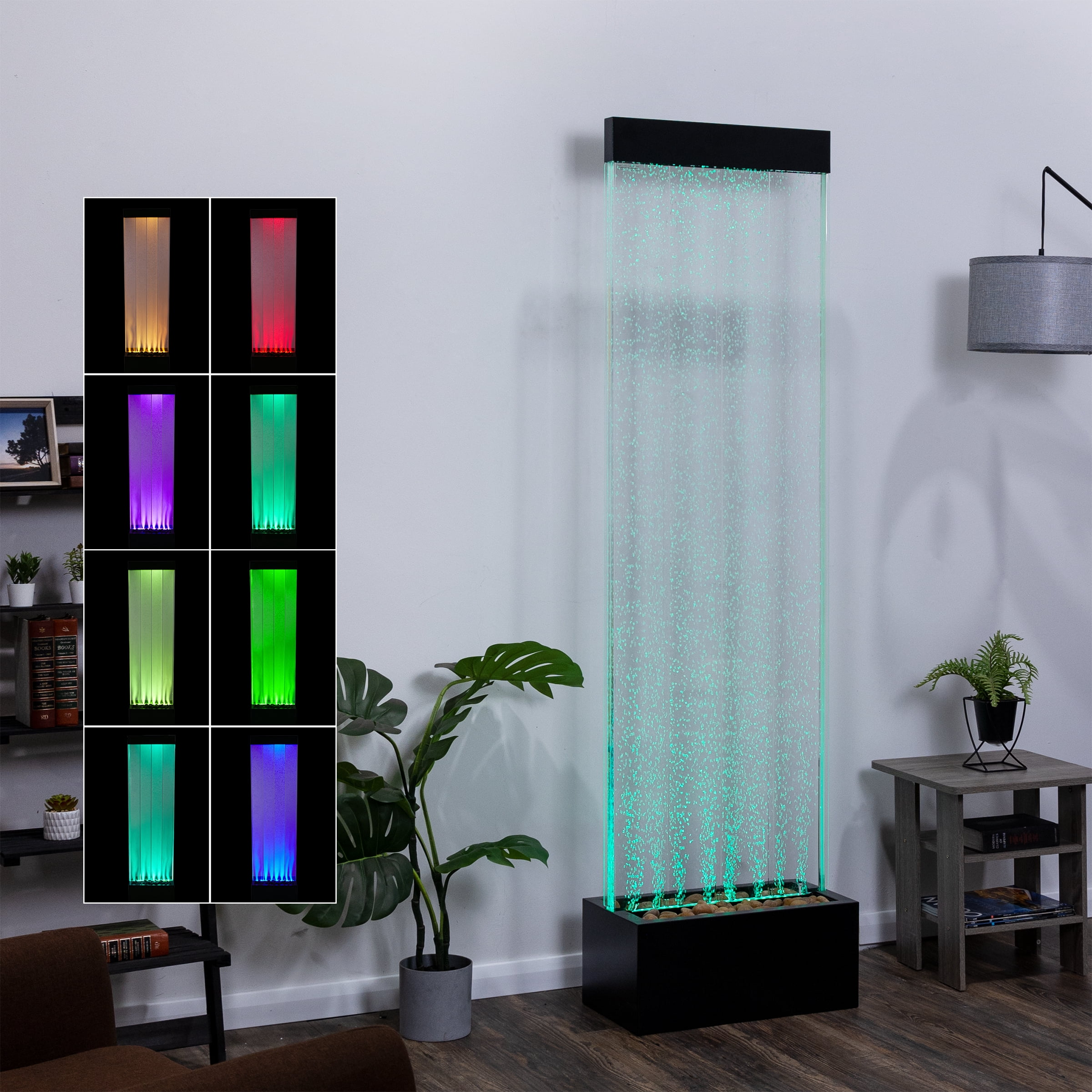 Alpine Corporation MLT134BK 72"H Indoor Bubble Wall Fountain with Color-Changing LED Lights & Remote, Black