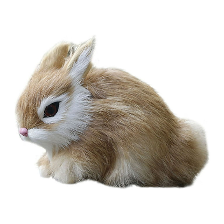 Hesroicy Bunny Figurine 3D Eyes Faux Rabbit Fur Cute Animal Craft Solid  Model Ornament Miniature Simulation Easter Bunny Model Decoration Easter  Gift 