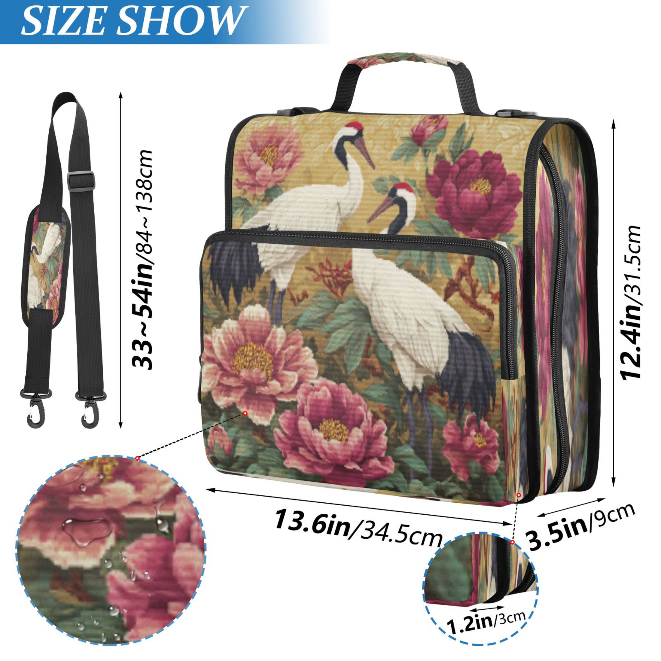 DIXRUYEE Zipper Binder trapper keeper Documents Organized Design Elegant Cranes Amid Peony Splendor Printed