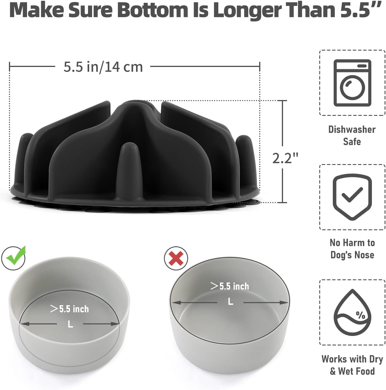 Slow Feeder Dog Bowls Insert, Puzzle Slow Feeder Insert with 51 Octopus Suction Cups for Medium Large Size Dog Food Bowl Over 6.5" Wide (Black)