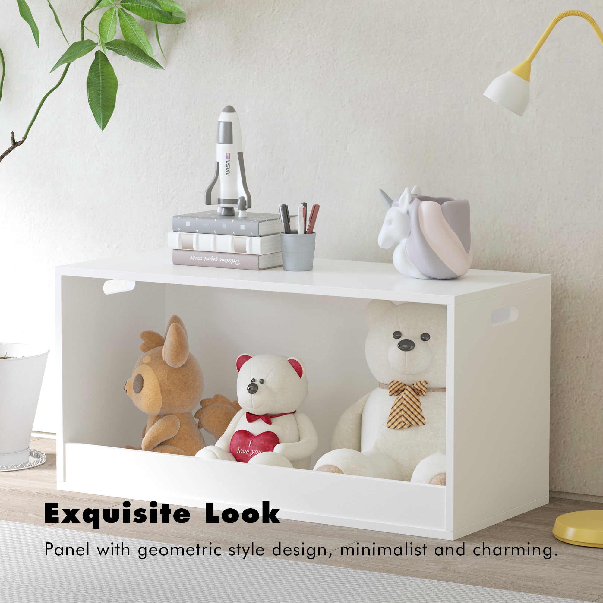 White Open-Front Toy Storage Bin - 31.5" Wooden Organizer Box for Kids' Toys & Books