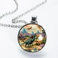 thumbnail image 2 of Dinosaur Glass Design Circular Pendant Necklace - Stylish Jewelry for Women, 2 of 5