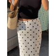 thumbnail image 4 of White Polka Dot Satin Midi Skirt High Waist Flowy A-Line Slip Skirt, 4 of 5