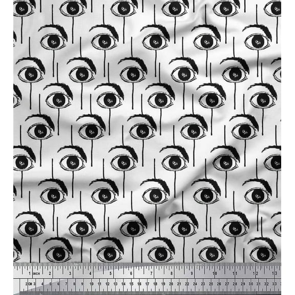 Soimoi Black Cotton Voile Fabric Eyes Face Fabric Prints By Yard 42 Inch Wide