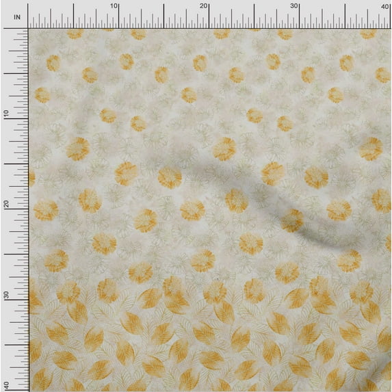 oneOone Silk Tabby Mustard Yellow Fabric Leaves & Flower Panel Sewing Craft Projects Fabric Prints By Yard 42 Inch Wide