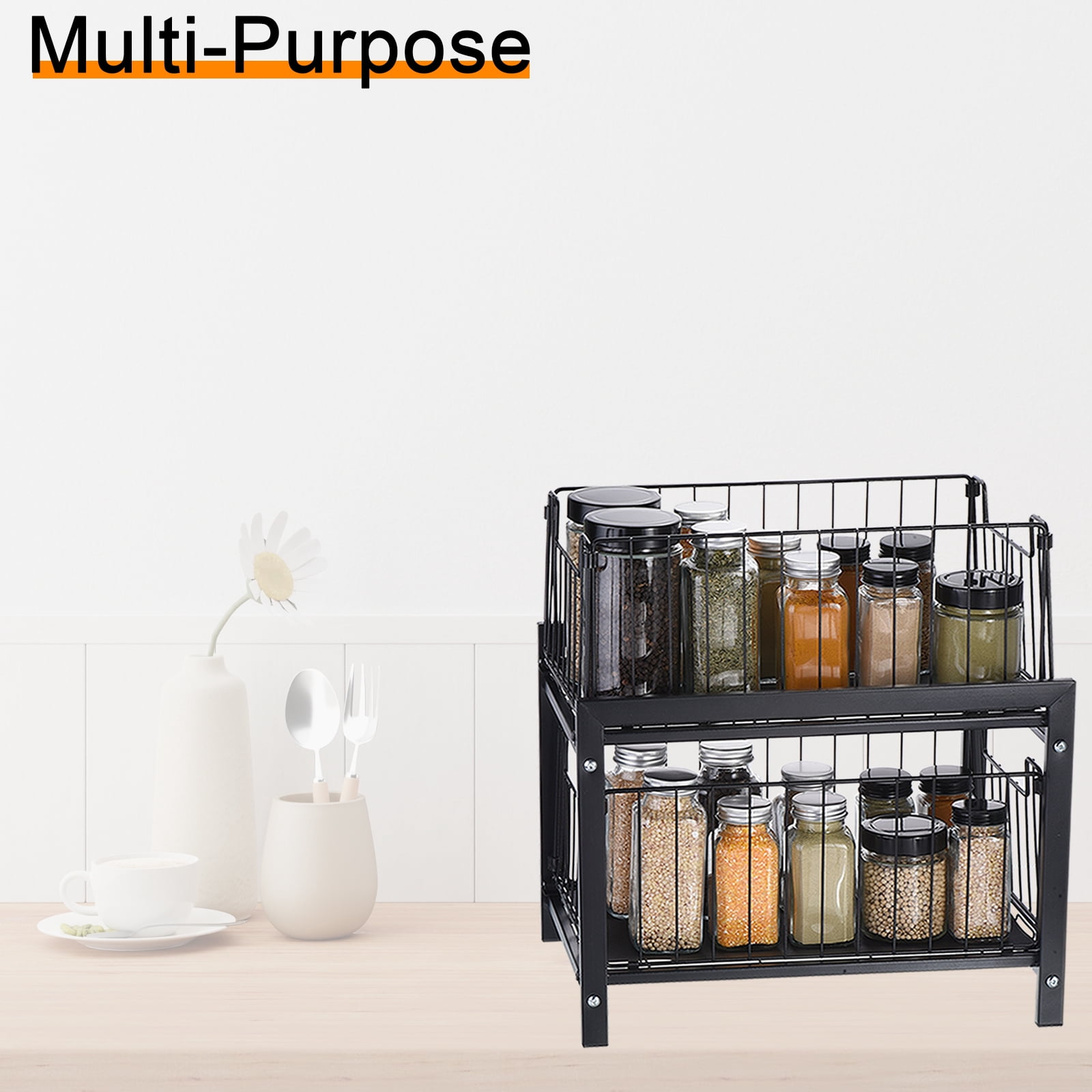 Unique Bargains 2-Tier Under Sink Rack Organizer w Slide-Out Drawer for Kitchen Bathroom