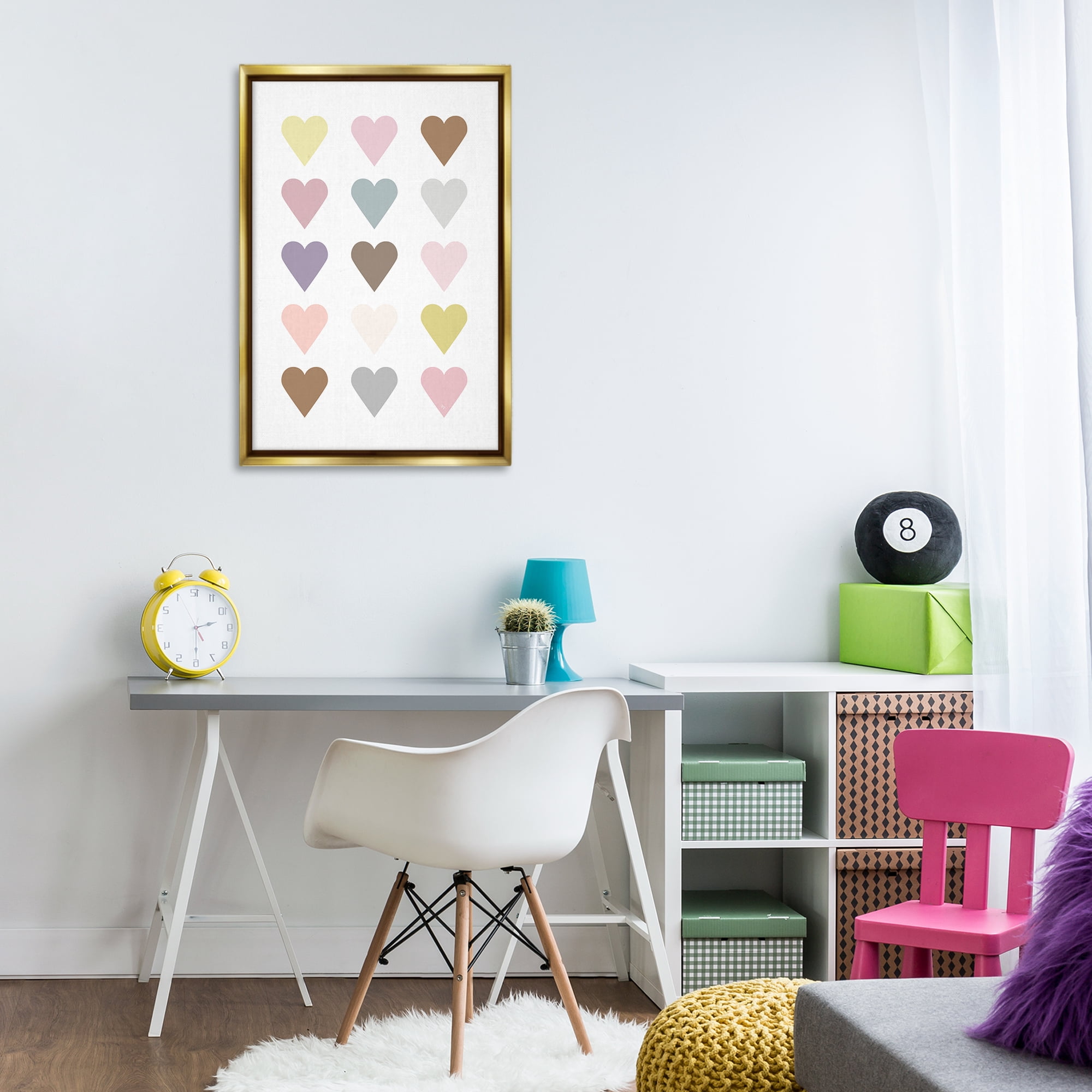 Stupell Industries Soft Pastel Hearts Abstract Painting Gold Floater Framed Art Print Wall Art, 21 x 31
