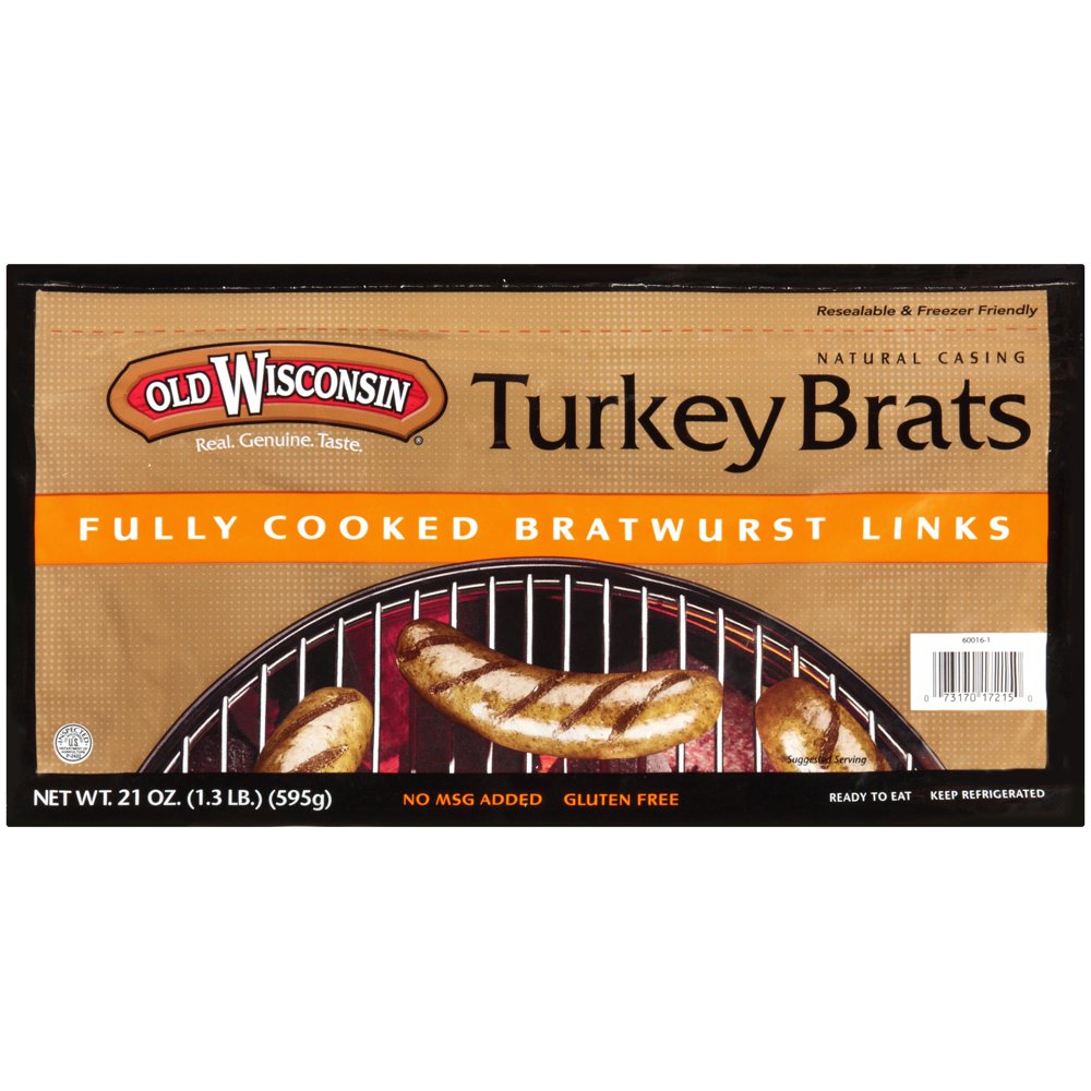 Old Wisconsin Natural Casing Turkey Brats Bratwurst Links, 21 Oz
