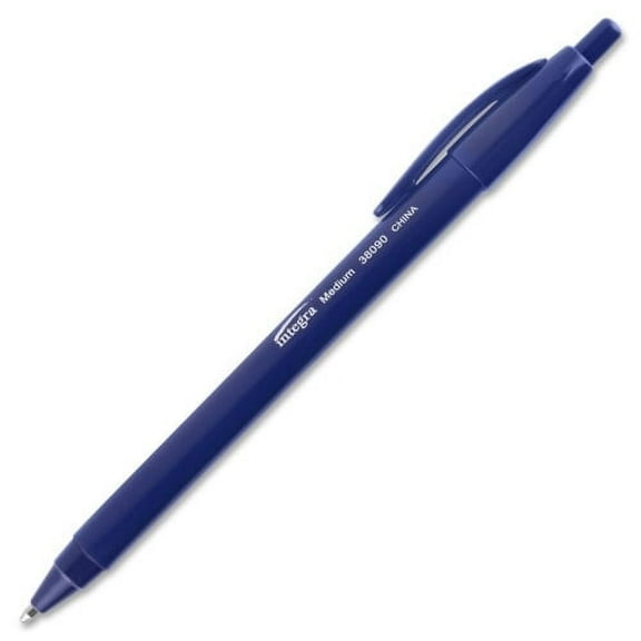 Integra Triangular Barrel Retractable Ballpnt Pens Medium Pen Point - Retractable - Blue - Blue Plastic Barrel - 12 / Dozen