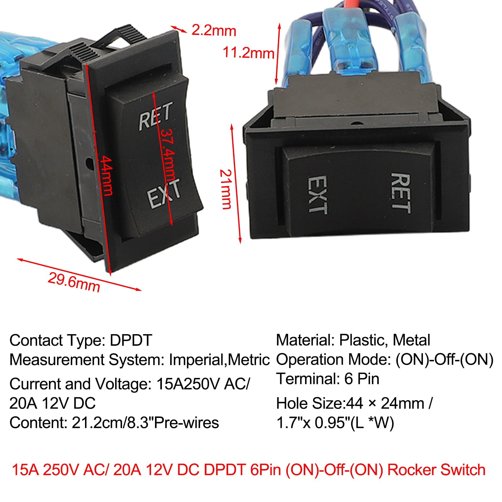 BCLONG Momentary Switch Polarity Reverse 6 Pin 3 Position ON Off ON Power Rocker Switch