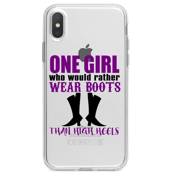 DistinctInk Clear Shockproof Hybrid Case for iPhone XR (6.1" Screen) - TPU Bumper Acrylic Back Tempered Glass Screen Protector - One Girl Who Would Rather Wear Boots Than Heels