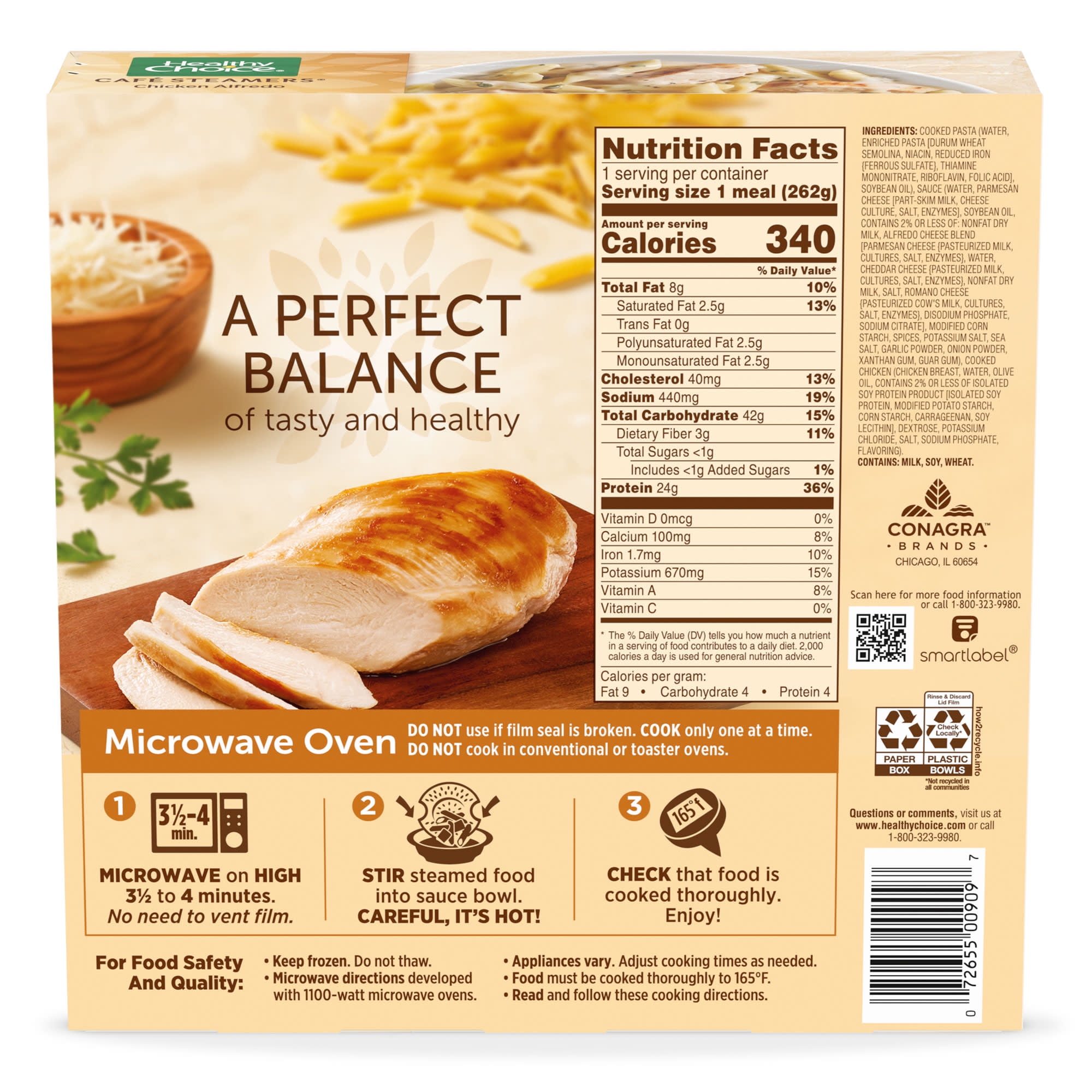 Healthy Choice Cafe Steamers Chicken Alfredo, High Protein Frozen Meal, 9.25 oz. Bowl