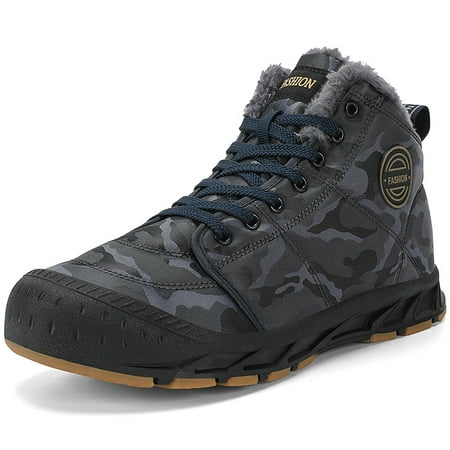 

YOUSNH Men New Large Size Plush Thermal Non Slip Camo Snow Boots Outdoor Adventure Camping Mountaineering Boots Mens Boots Dark Blue 7.5