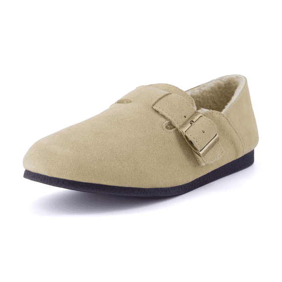 Cushionaire Nest Genuine Suede Slip On Shoes For Women | Cozy Faux Shearling Lined Clogs With Memory Foam Padding | Adjustable Buckle Comfort Clogs With Non Slip Sole