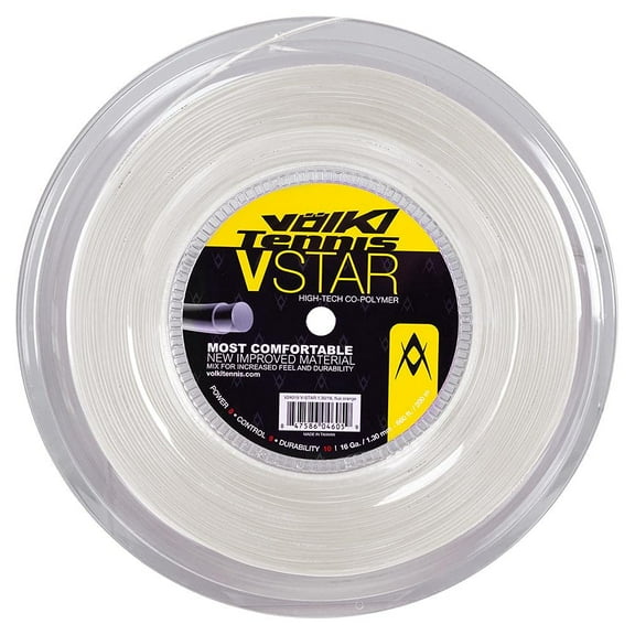 VOLKL V-Star | Tennis Racquet String | Spin & Control | Smooth Finish Co-Polymer String (White, 17, Reel)