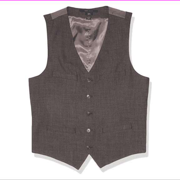 Perry Ellis Men's Slim Fit Stretch Sharkskin Suit Vest, Charcoal, XL