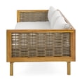 thumbnail image 5 of Daybed 3 Seater, Outdoor Daybed, Patio Daybed with Rattan Arms and Acacia Wood Frame, Slat Paneling and Water-Resistant Cushions, Backyard Lounge Furniture, Light Grey Cushion, 5 of 10