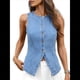 thumbnail image 3 of Chaleco Vaquero Elástico Sin Mangas para Mujer, con Botones y Cuello Redondo, Informal, Estilo Western para Verano Azul XL, 3 of 10