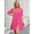 thumbnail image 4 of Deago Women's Short Sleeve V Neck Button Down Shirt Dresses Casual Loose Summer Dress Swimsuit Cover Up (Rose Red, L), 4 of 8