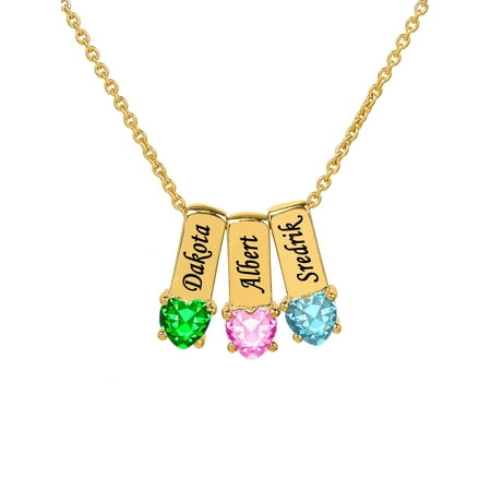 - Personalized Sterling Silver or 14K Gold Over Sterling Silver Family Charm Pendant with Up to 6 Heart-Shaped Birthstones with an 18 inch Link Chain