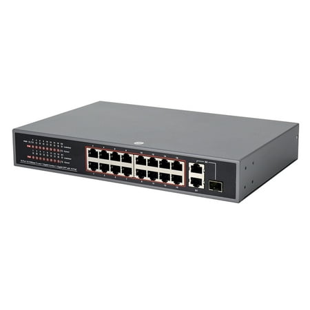 16 Port Unmanaged Fast Ethernet PoE Switch with 2 Gigabit Uplink Port and 1