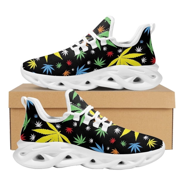 Zapatos de plataforma con estampado de hojas de marihuana verde para mujer y hombre, zapatillas ligeras para correr, calzado deportivo informal con amortiguación